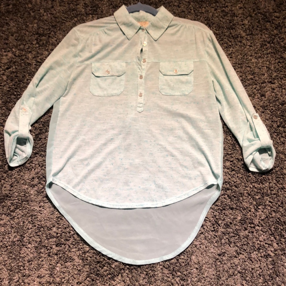Teal Blouse with Sheer Back